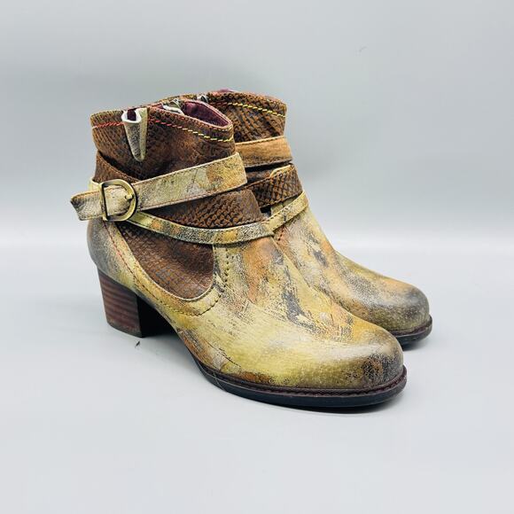 L'Artiste by Spring Step Boots Womens 7.5 Brown Green Camo Leather Ankle Shoes - Picture 2 of 13